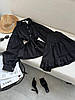 Чорний базовий стильний жіночий костюм-двійка з котону: Блуза та пишна Спідниця з воланами, фото 9