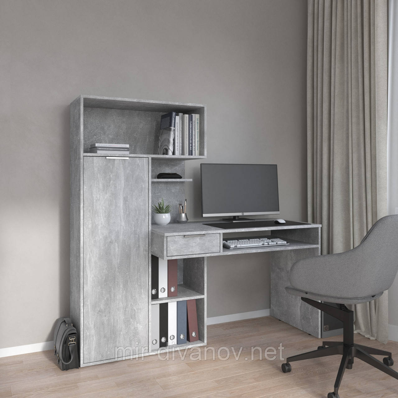 Стіл комп'ютерний Еліт з пеналом Бетон, фото 1