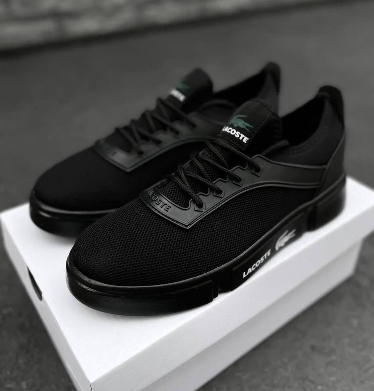 Чоловічі кросівки Lacoste в чорні в сітку Лакост кеди весняні літні, фото 1