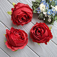 Троянди з тканини (головка без листя) темно-червона — 8 см