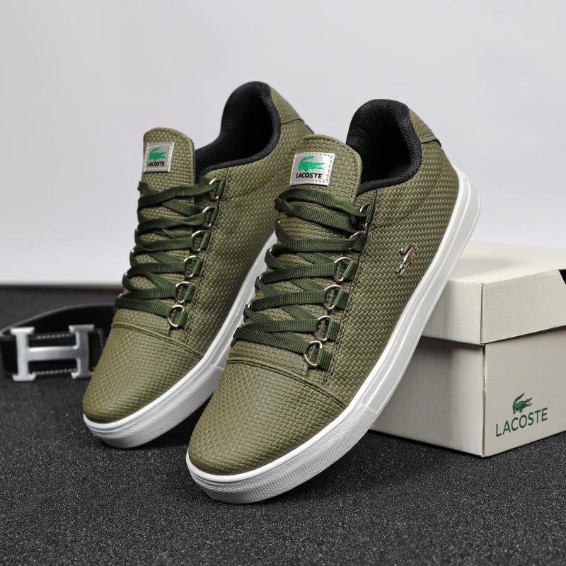 Кросівки чоловічі Lacoste хакі шкіряні Кеди Лакост весняні літні, фото 1