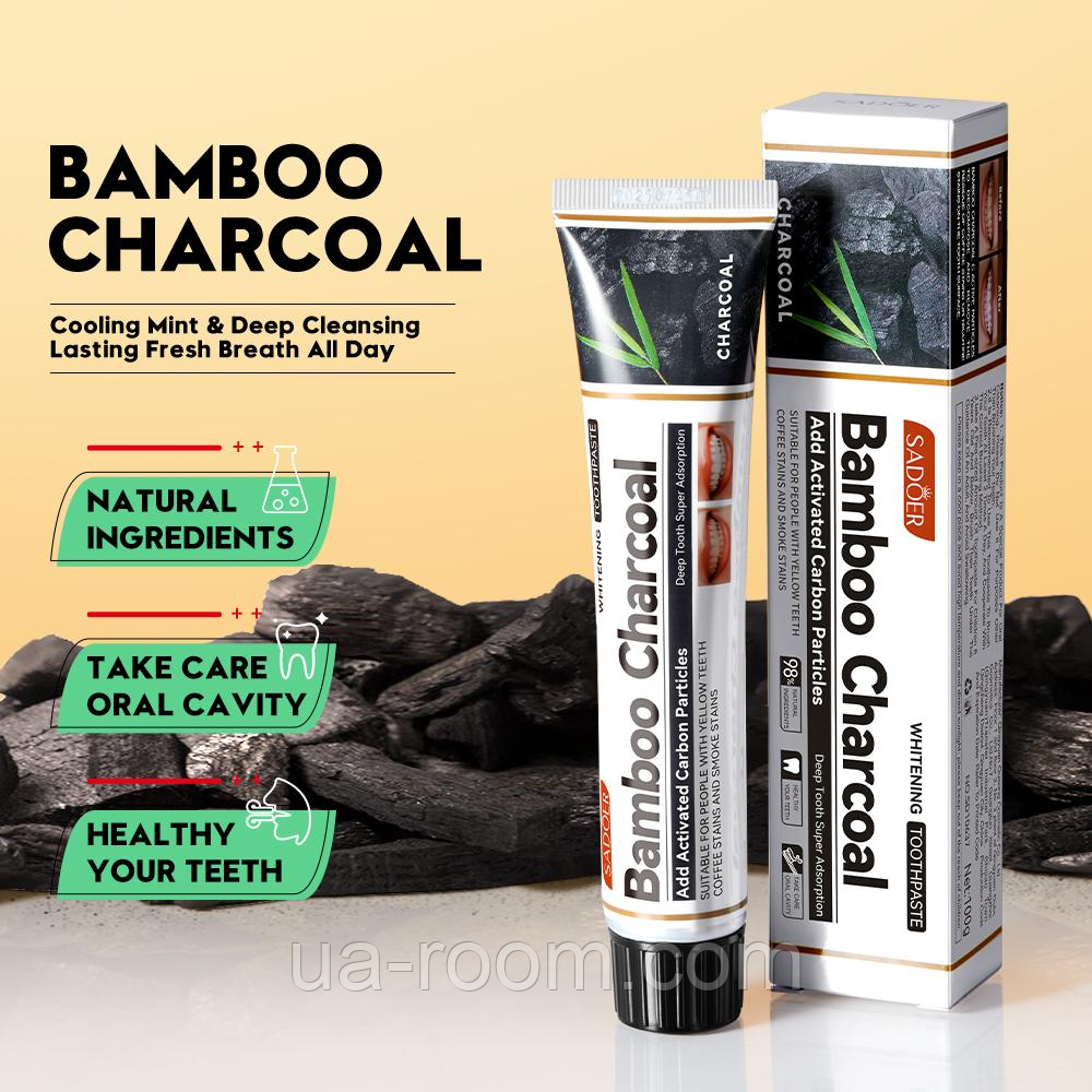 Зубная паста отбеливающая бамбуковым углем SADOER Bamboo Charcoal Teeth Whitening Toothpaste, 100 г.