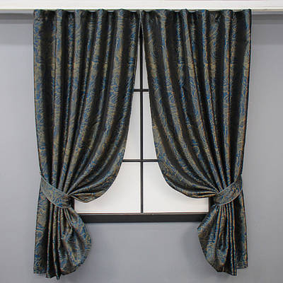 Комплект (2шт. 1,4х1,7м.) коротких штор жакард "Fantasy". Колір синій з золотистим. Код 1634ш 35-0287