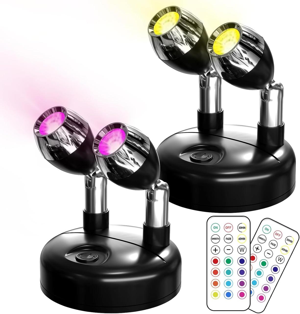Klarlight двоголові мінісвітильники RGB на батарейках для приміщень із дистанційним керуванням, бездротовий