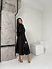 Графітний жіночий базовий стильний костюм-двійка з якісного шовку: сорочка на гудзиках та спідниця-міді, фото 3