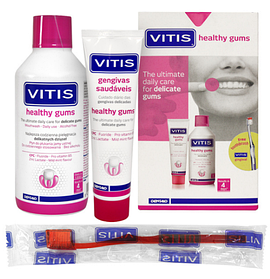 VITIS HEALTHY GUMS НАБІР: ополіскувач 500 мл, зубна паста 100 мл + щітка VITIS GINGIVAL в подарунок