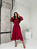 Бордовий жіночий базовий стильний костюм-двійка з якісного шовку: сорочка на гудзиках та спідниця-міді, фото 3