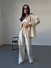 Бежевий жіночий базовий повсякденний костюм-двійка з котону: широкі Штани та Сорочка на ґудзиках, фото 3