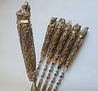 Набір шампурів ручної роботи «Дикі звірі», 6 шт, нержавіюча сталь 70 см, рукояті з бронзи, шкіряний сагайдак, фото 4