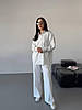 Білий жіночий базовий повсякденний костюм-двійка з котону: широкі Штани та Сорочка на ґудзиках, фото 3