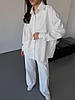 Білий жіночий базовий повсякденний костюм-двійка з котону: широкі Штани та Сорочка на ґудзиках, фото 2