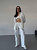 Білий жіночий базовий повсякденний костюм-двійка з котону: широкі Штани та Сорочка на ґудзиках, фото 5