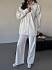 Білий жіночий базовий повсякденний костюм-двійка з котону: широкі Штани та Сорочка на ґудзиках, фото 6
