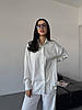 Білий жіночий базовий повсякденний костюм-двійка з котону: широкі Штани та Сорочка на ґудзиках, фото 4