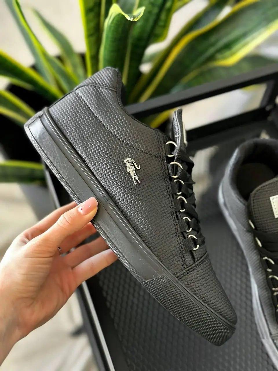 Кросівки чоловічі Lacoste чорні шкіряні Кеди Лакост весняні літні, фото 1