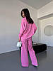 Рожевий жіночий базовий повсякденний костюм-двійка з котону: широкі Штани та Сорочка на ґудзиках, фото 2