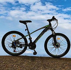Велосипед гірський Viper Nevada" FRD 24" рама 12,5", дискові гальма, чорно-зелений
