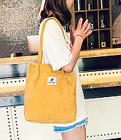 Сумка жіноча вельветова тряпчана тканева шопер тоут жовта