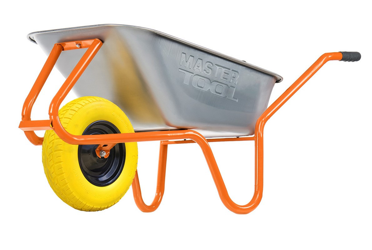 Тачка садово-будівельна MASTERTOOL D-2 одноколісна 100 л/180 кг колесо поліуретанове PU 4.0х8 Ø 40 см, фото 1