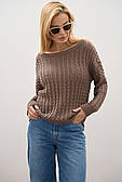 Тонкий в'язаний джемпер жіночий з візерунком косичка, колір мокко. Модель 2857
