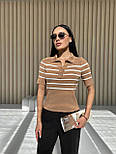Футболка поло в смужку рубчик в'язана, фото 4