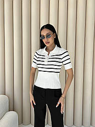 Футболка поло в смужку рубчик в'язана