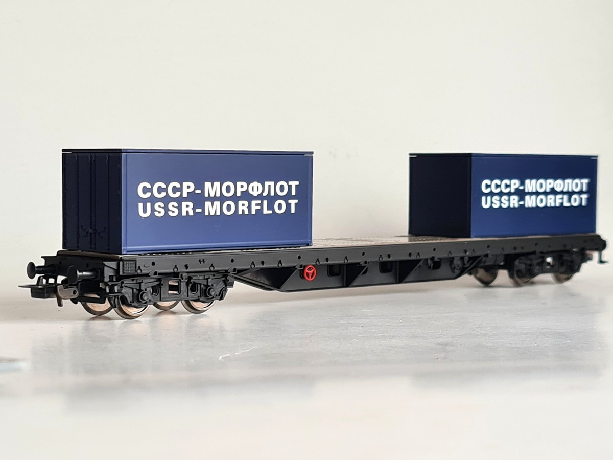 Платформа з контейнерами, приналежності СЖД, масштаб 1:87,H0, фото 1