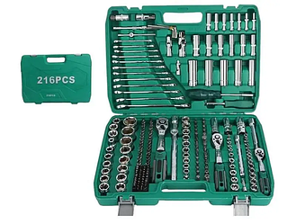 Набір головок і ключів, 3 тріскачки, у кейсі 216 предметів