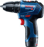 Bosch Шурупокрут-дриль акумуляторний GSR 12V-30, 12В 2х2Аг, 18/30 Нм, 20+1, 420/1600об/хв, ЗП, кейс, набір оснастки, 0.89 кг