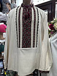 Вишиванка чоловіча ручної роботи вишита на сірому льоні довгий рукав 50 розмір, фото 7