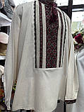 Вишиванка чоловіча ручної роботи вишита на сірому льоні довгий рукав 50 розмір, фото 6
