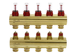Danfoss Колектор FHF 5+5 з ротаметрами, латунний