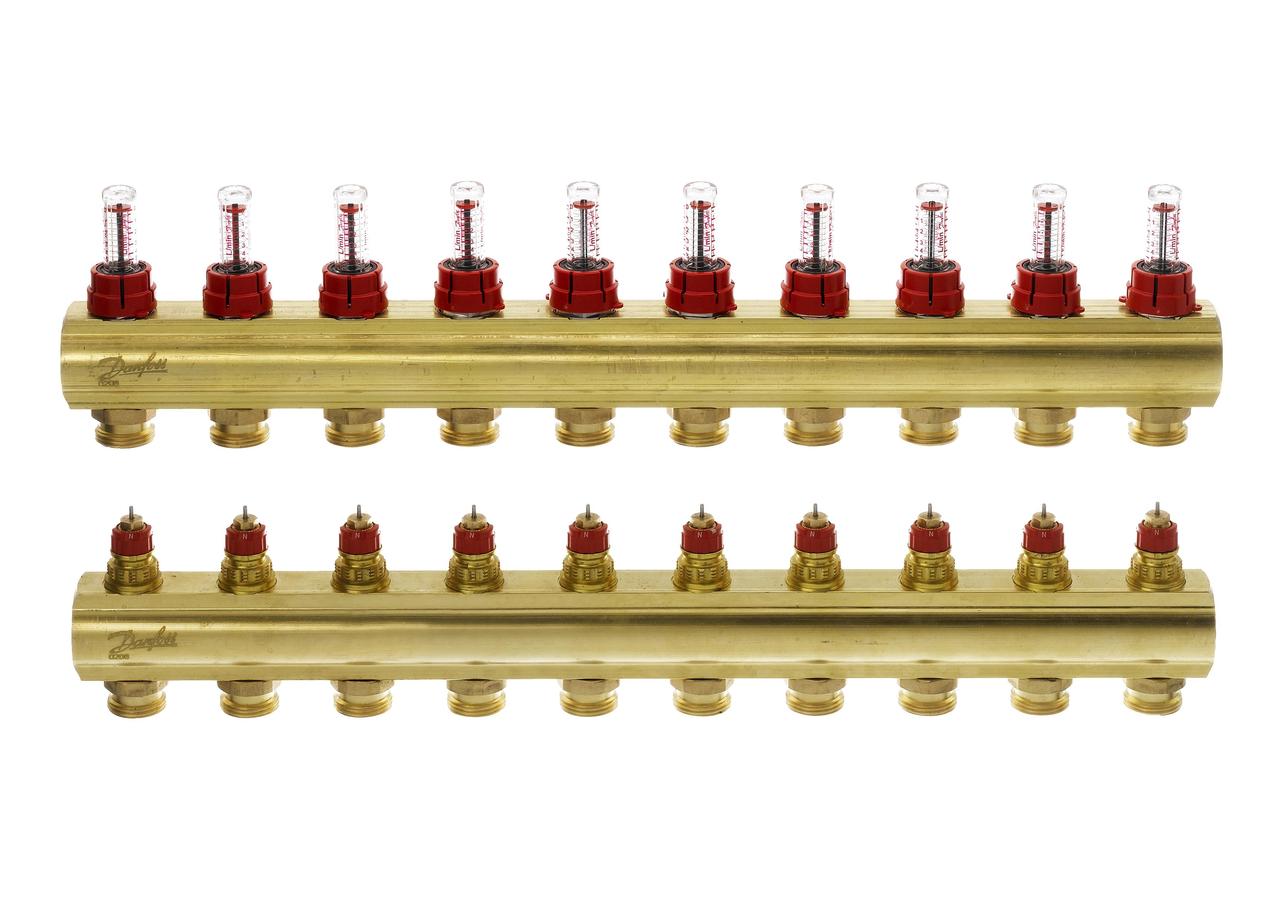 Danfoss Колектор FHF 10+10 з ротаметрами, латунний