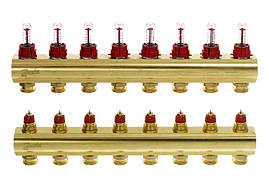 Danfoss Колектор FHF 8+8 з ротаметрами, латунний