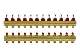 Danfoss Колектор FHF 12+12 з ротаметрами, латунний