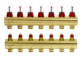 Danfoss Колектор FHF 7+7 з ротаметрами, латунний