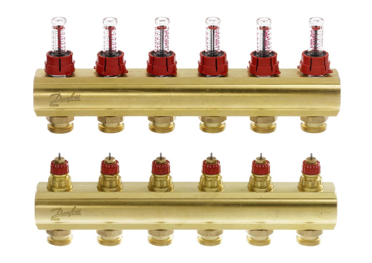 Danfoss Колектор FHF 6+6 з ротаметрами, латунний