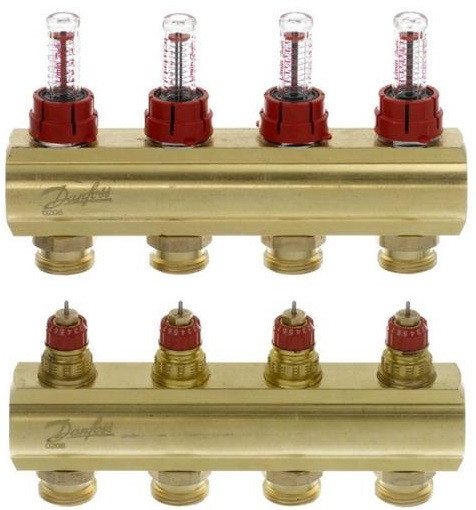 Danfoss Колектор FHF 4 + 4 з ротаметрами, латунний
