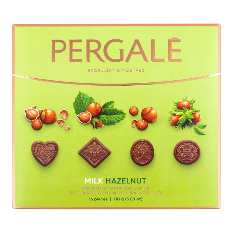 Набір шоколадних цукерок PERGALĖ Hazelnut з молочним шоколадом 110g, фото 1