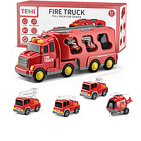 Ігровий набір машинок TEMI K600-28 музичний трак з машинками "Пожежна техніка"