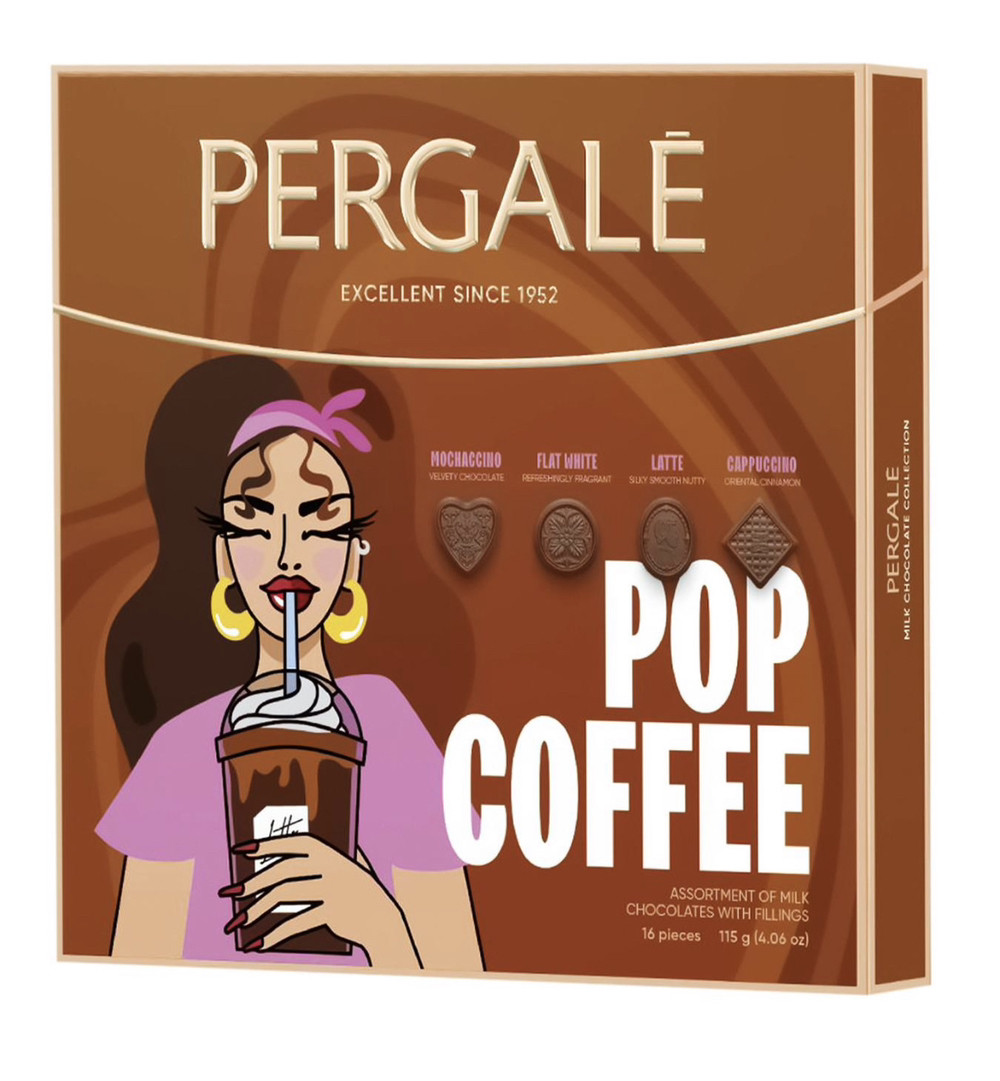 Набір шоколадних цукерок PERGALĖ Pop Coffee з молочним шоколадом 114g, фото 1