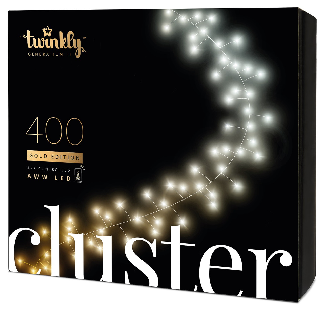 Twinkly Smart LED Гірлянда Twinkly Cluster AWW, 400, Gen II, IP44, довжина 6м, кабель чорний