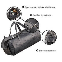 Сумка дорожня Grande Pelle 11046 з вінтажній шкіри Чорна, фото 4
