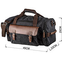 Дорожня сумка текстильна з кишенею Vintage 20192 Чорна, фото 3