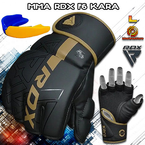 Рукавички для ММА змішаних єдиноборств рукопашного бою чорні RDX F6 KARA Matte Golden розмір L, фото 1