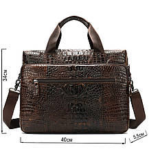 Сумка для ноутбука з тисненням під рептилію Vintage 14719 Коричнева, фото 3