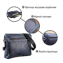 Ділова чоловіча шкіряна сумка на плече SHVIGEL 11249 Синя, фото 4