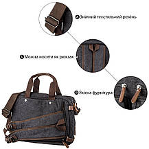 Сумка-трансофрмер текстильна Vintage 20144 Чорна, фото 5