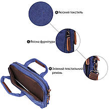 Сумка текстильна для ноутбука на два відділення Vintage 20179 Синя, фото 4