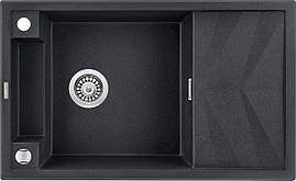 Deante Мийка кухонна Magnetic, граніт, прямокутник, з крилом, 820х500х219мм, чаша - 1, накладна, металічний графіт